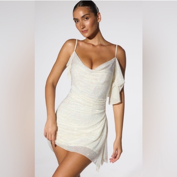 OH POLLY Perla Embellished Corset Kaftan Mini Dress Women's US Sz 6 Ivory NEW - Picture 1 of 16